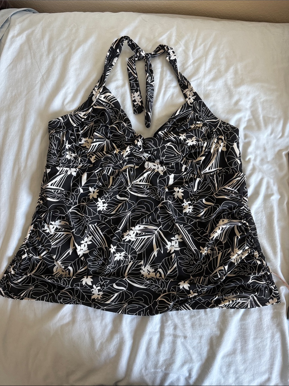 Catalina Black & White Floral Halter Swim Top